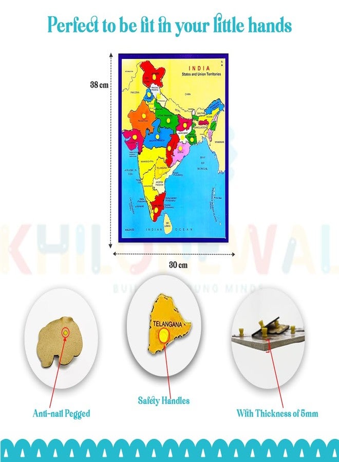 Khilonewale Kid's India Map Puzzle with Knobs | Educational Learning Toys for Boys and Girls | Interactive Kids Puzzle Toy | Size 30x38 cm (India Map) - Image 5